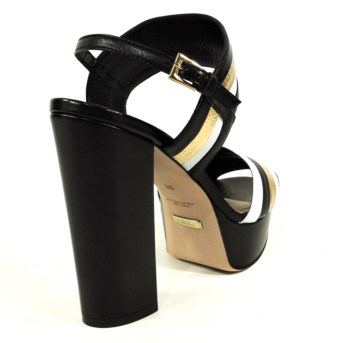SEBASTIAN š®š¹ WOMEN'S BLACK LEATHER FASHION PLATFORM SANDALS