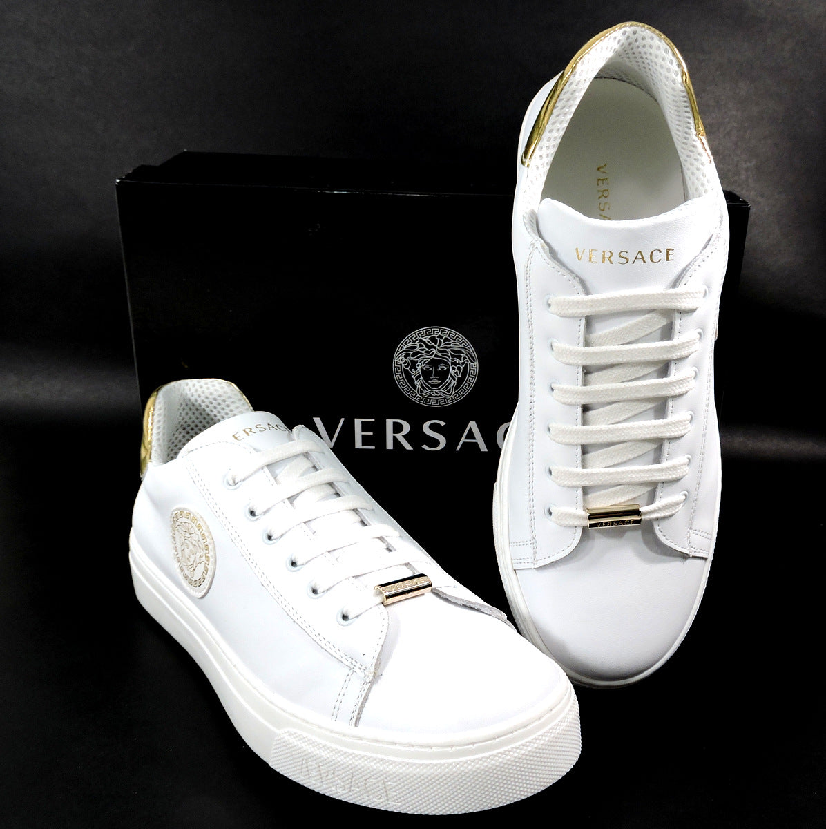 VERSACE š®š¹ WOMEN'S WHITE LEATHER COMFORT FASHION SNEAKERS