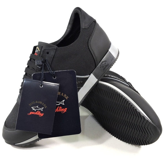 PAUL & SHARK š®š¹ MEN'S BLACK LEATHER COMFORT SNEAKERS