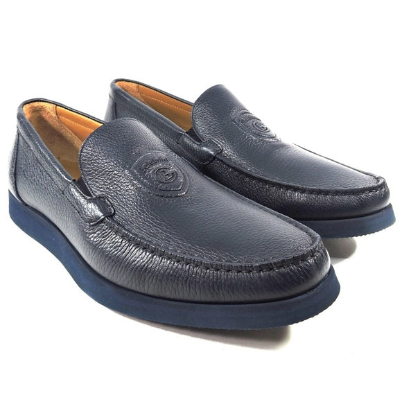 BALDININI ๐ฎ๐น MEN'S BLUE LEATHER FLAT COMFORT LOAFERS