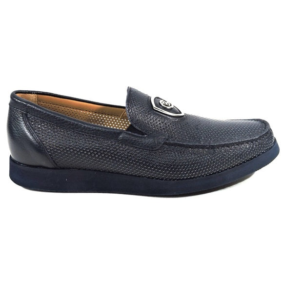 BALDININI š®š¹ MEN'S BLUE SOFT LEATHER FLAT SUMMER LOAFERS