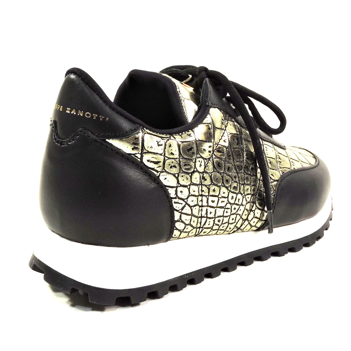 GIUSEPPE ZANOTTI 🇮🇹 WOMEN'S PLATINO & BLACK SOFT LEATHER COMFORT SNEAKERS