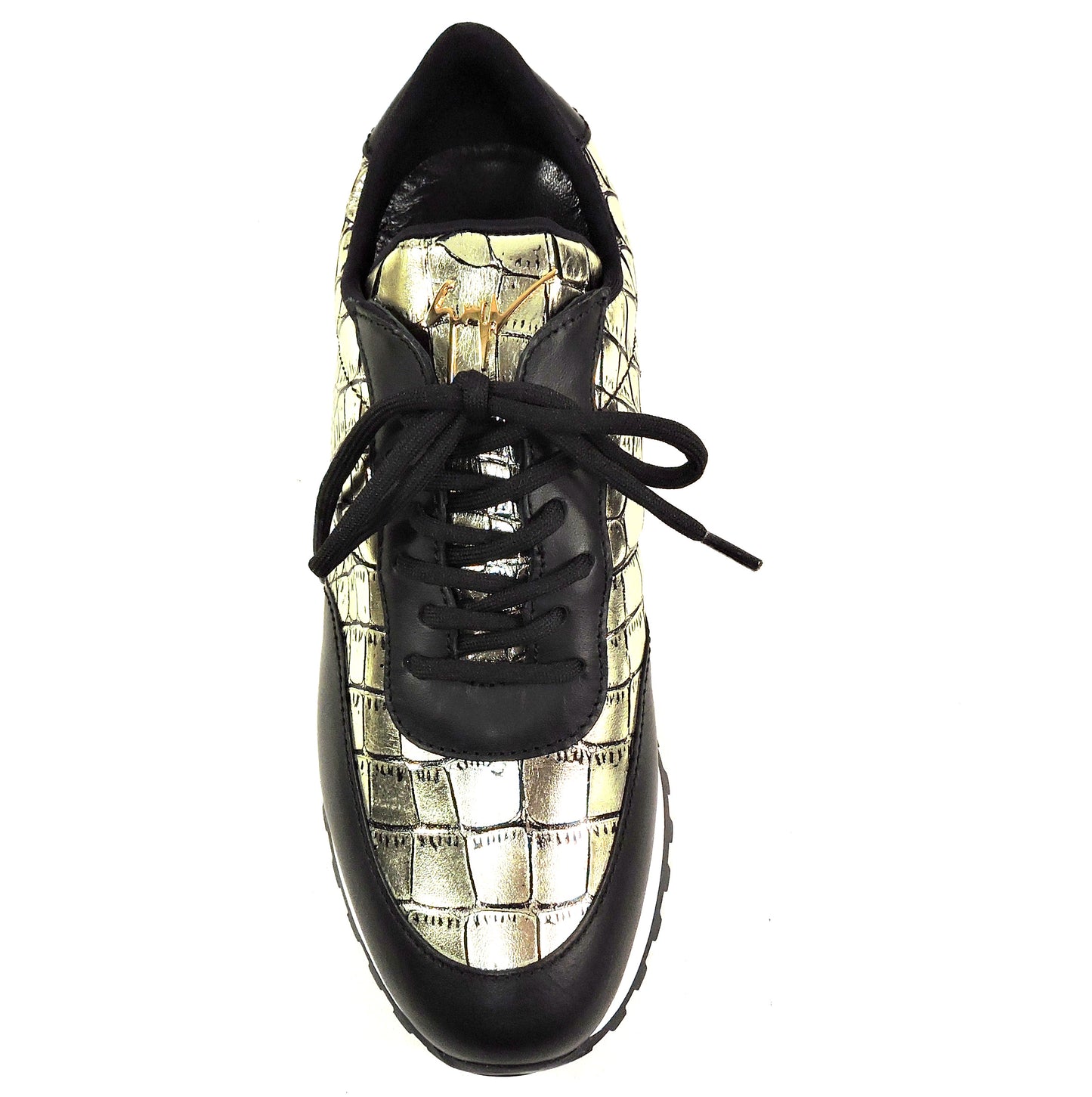 GIUSEPPE ZANOTTI 🇮🇹 WOMEN'S PLATINO & BLACK SOFT LEATHER COMFORT SNEAKERS