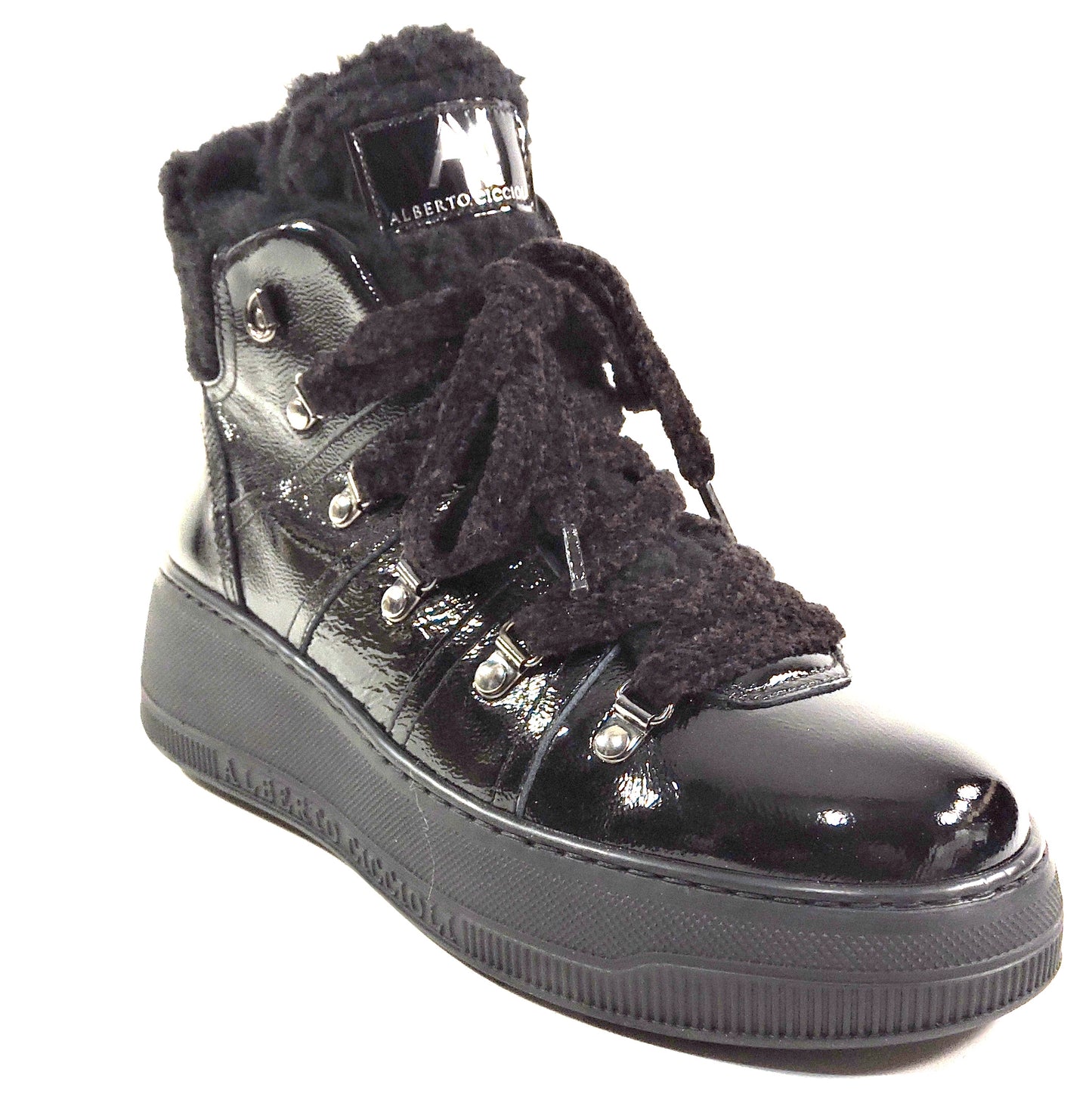 ALBERTO CICCIOLI 🇮🇹 WOMEN'S BLACK PATENT LEATHER ANKLE COMFORT BOOTIES 37 EU