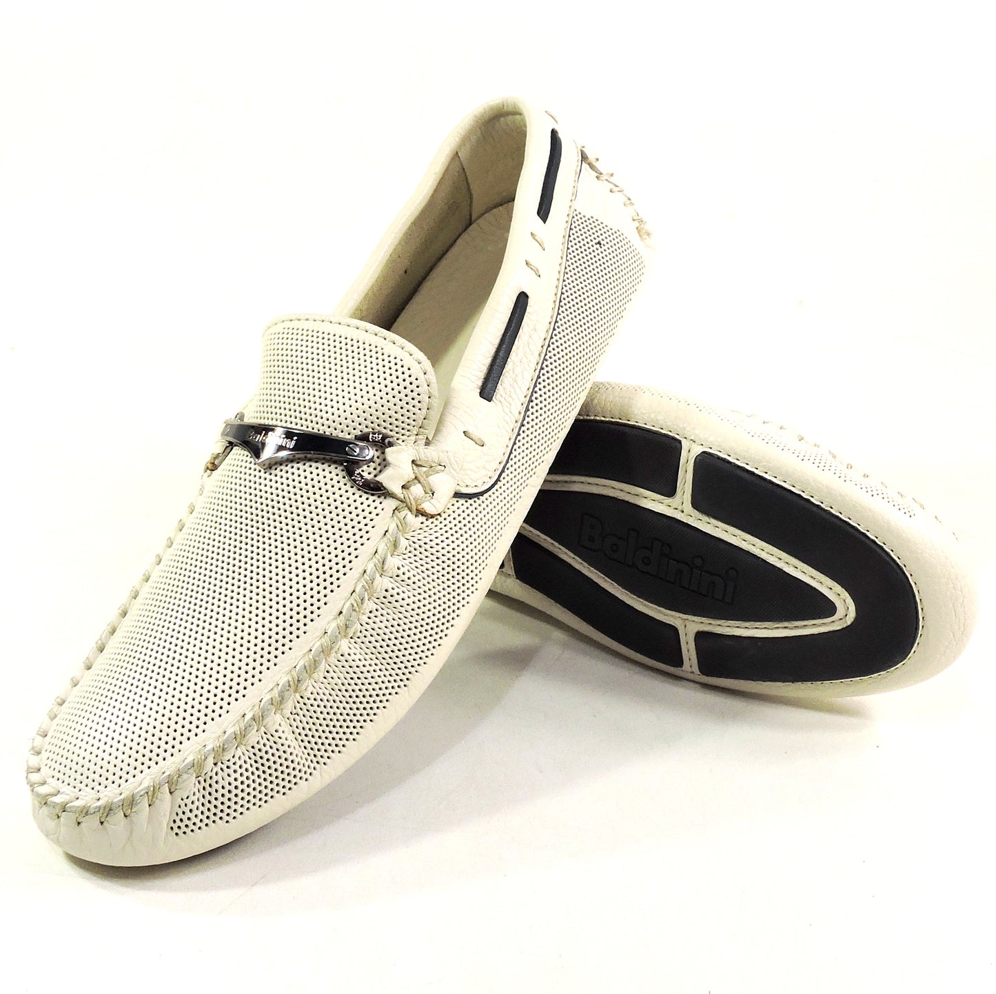 BALDININI 🇮🇹 MEN'S OFF-WHITE SOFT LEATHER COMFORT SUMMER LOAFERS