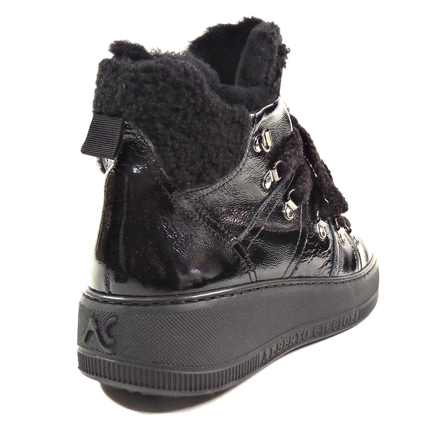 ALBERTO CICCIOLI 🇮🇹 WOMEN'S BLACK PATENT LEATHER ANKLE COMFORT BOOTIES 37 EU