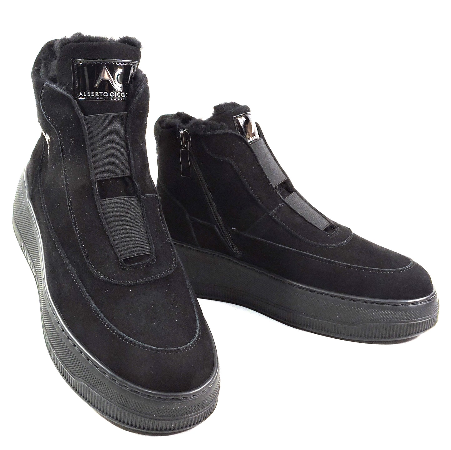 ALBERTO CICCIOLI 🇮🇹 WOMEN'S BLACK SOFT SUEDE FLAT ANKLE WINTER BOOTIES 37 EU