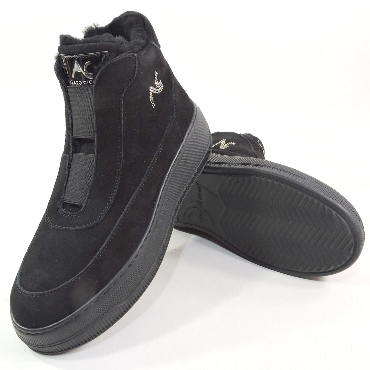 ALBERTO CICCIOLI 🇮🇹 WOMEN'S BLACK SOFT SUEDE FLAT ANKLE WINTER BOOTIES 37 EU