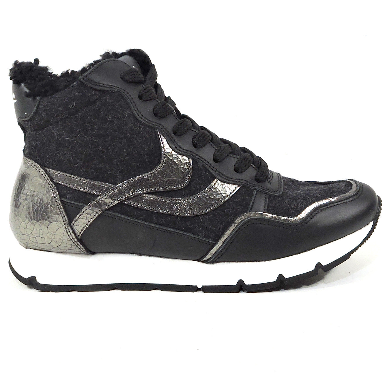 VOILE BLANCHE 🇮🇹 WOMEN'S BLACK LEATHER & WOOL WINTER FASHION SNEAKERS