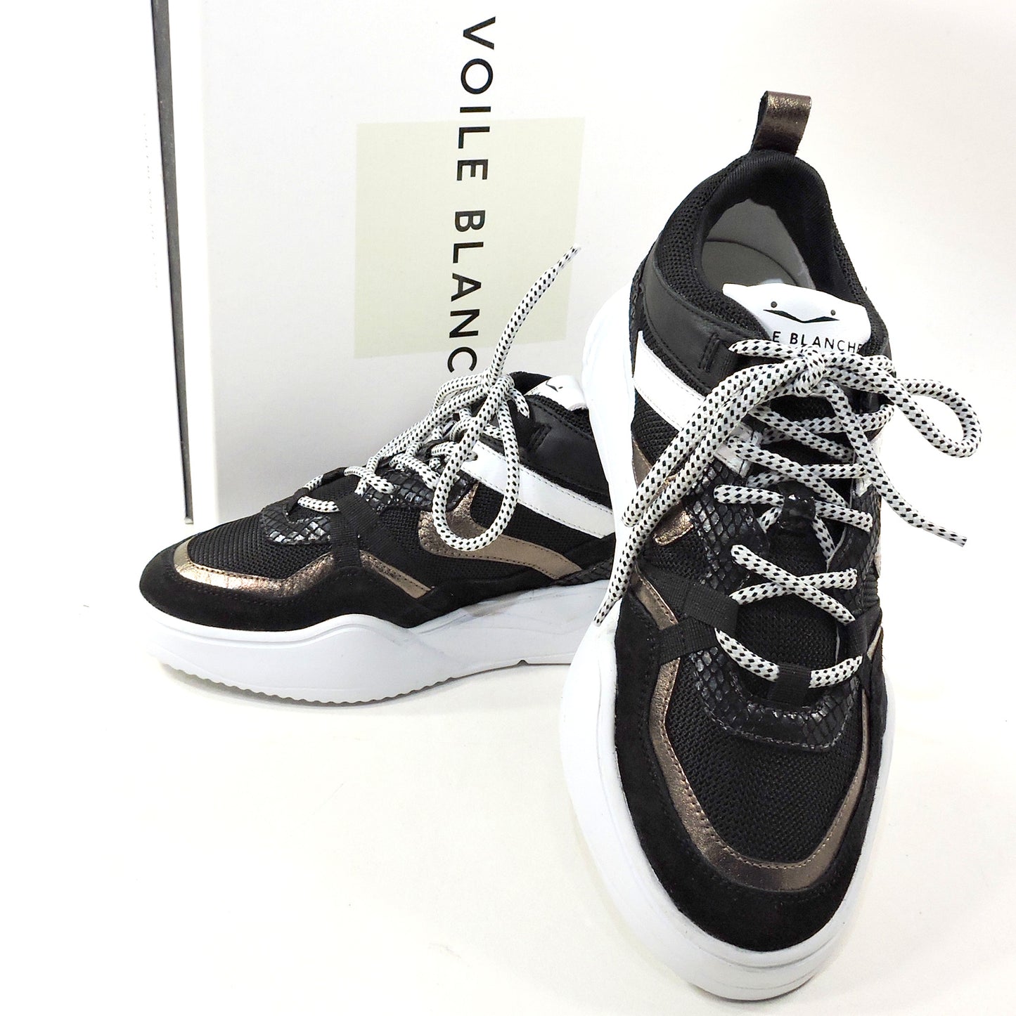 VOILE BLANCHE 🇮🇹 WOMEN'S BLACK LEATHER COMFORT FASHION SNEAKERS