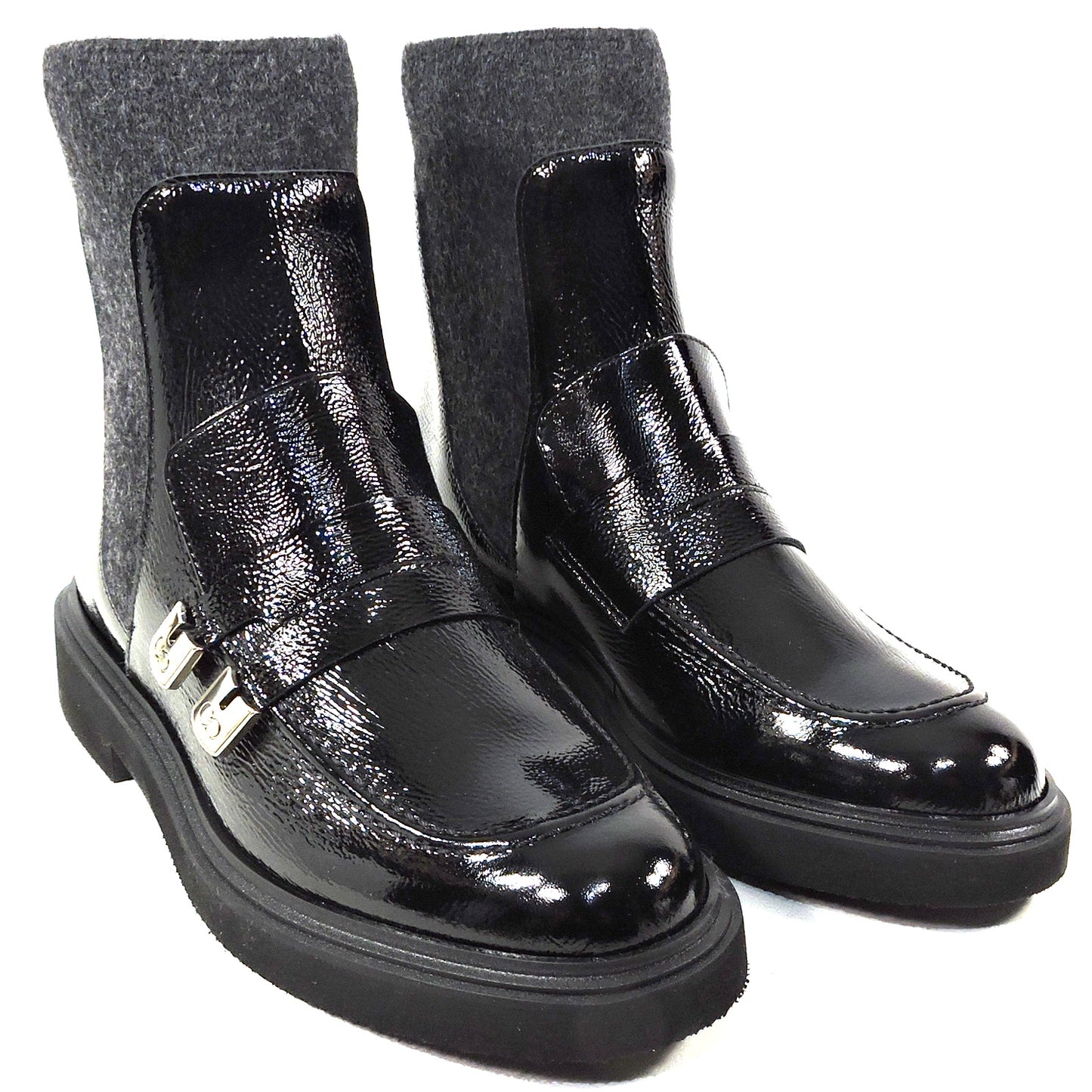 CASADEI 🇮🇹 WOMEN'S BLACK SOFT PATENT LEATHER WINTER COMFORT ANKLE BOOTIE