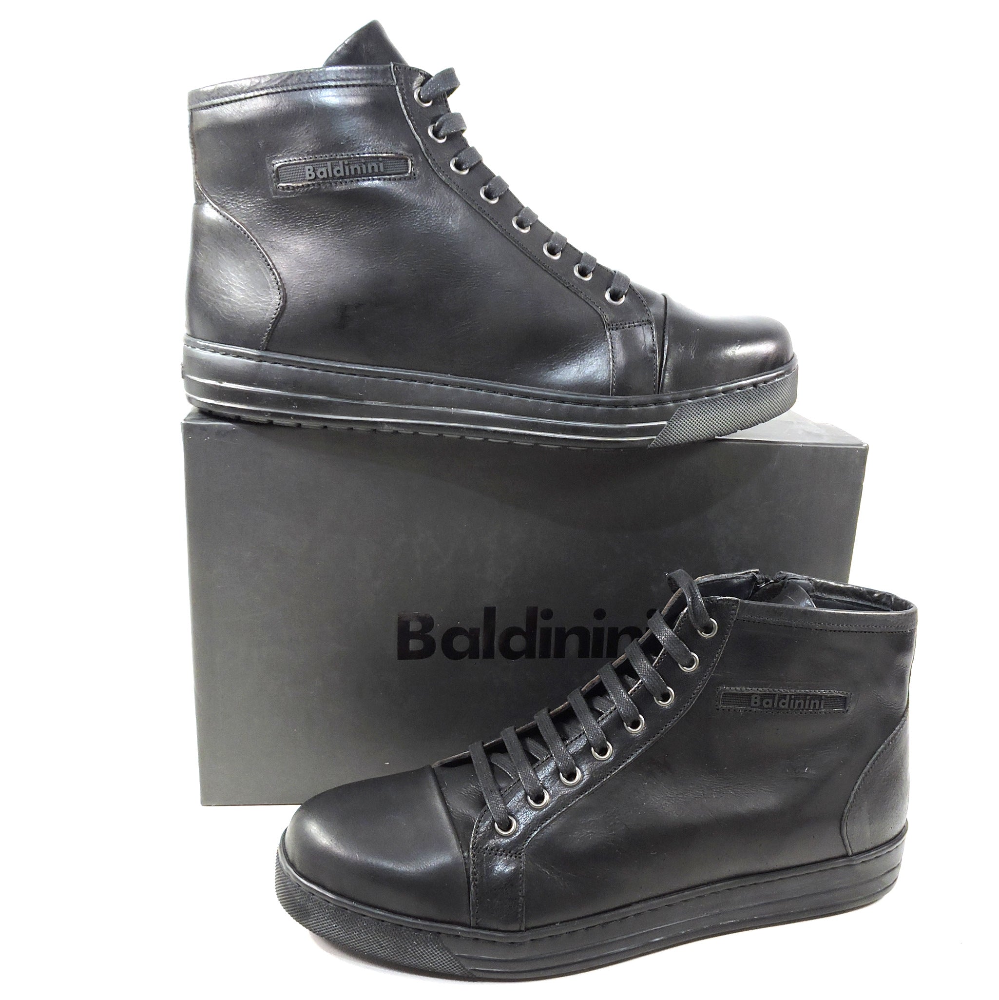 BALDININI MEN S BLACK LEATHER COMFORT WINTER BOOTS Euro