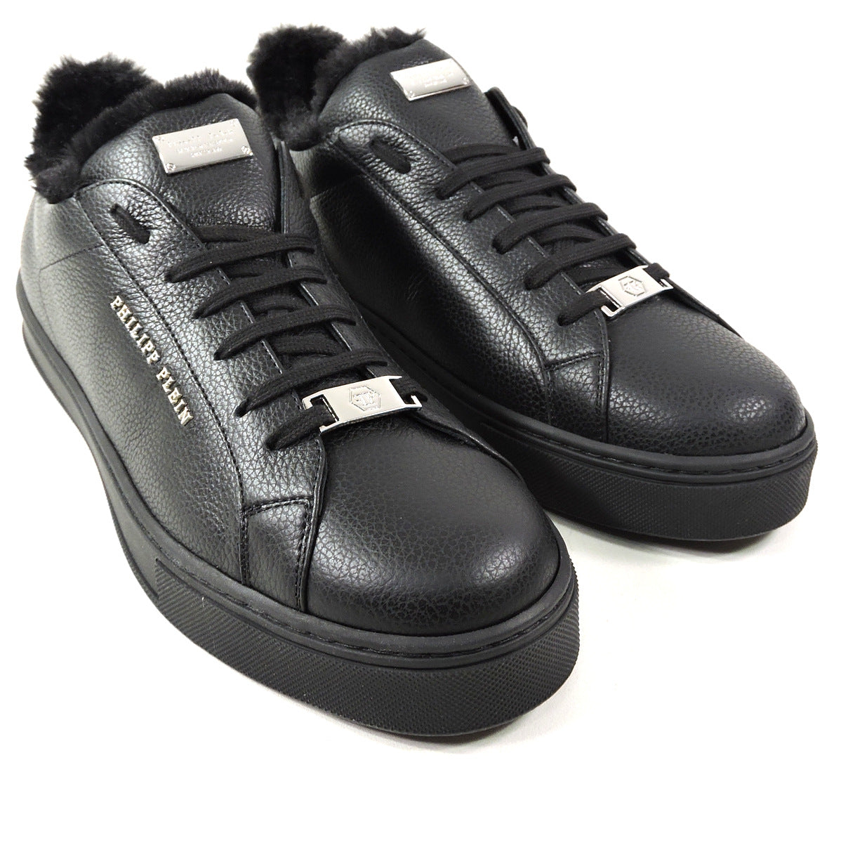 PHILIPP PLEIN 🇮🇹 MEN'S BLACK SOFT LEATHER WINTER COMFORT SNEAKERS