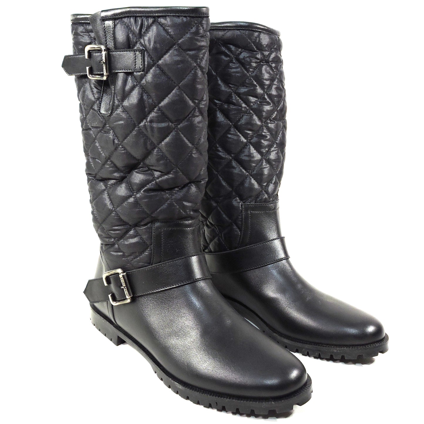 LUIGI TRAINI 🇮🇹 WOMEN'S BLACK LEATHER & FABRIC MERINO FUR WINTER BOOTS