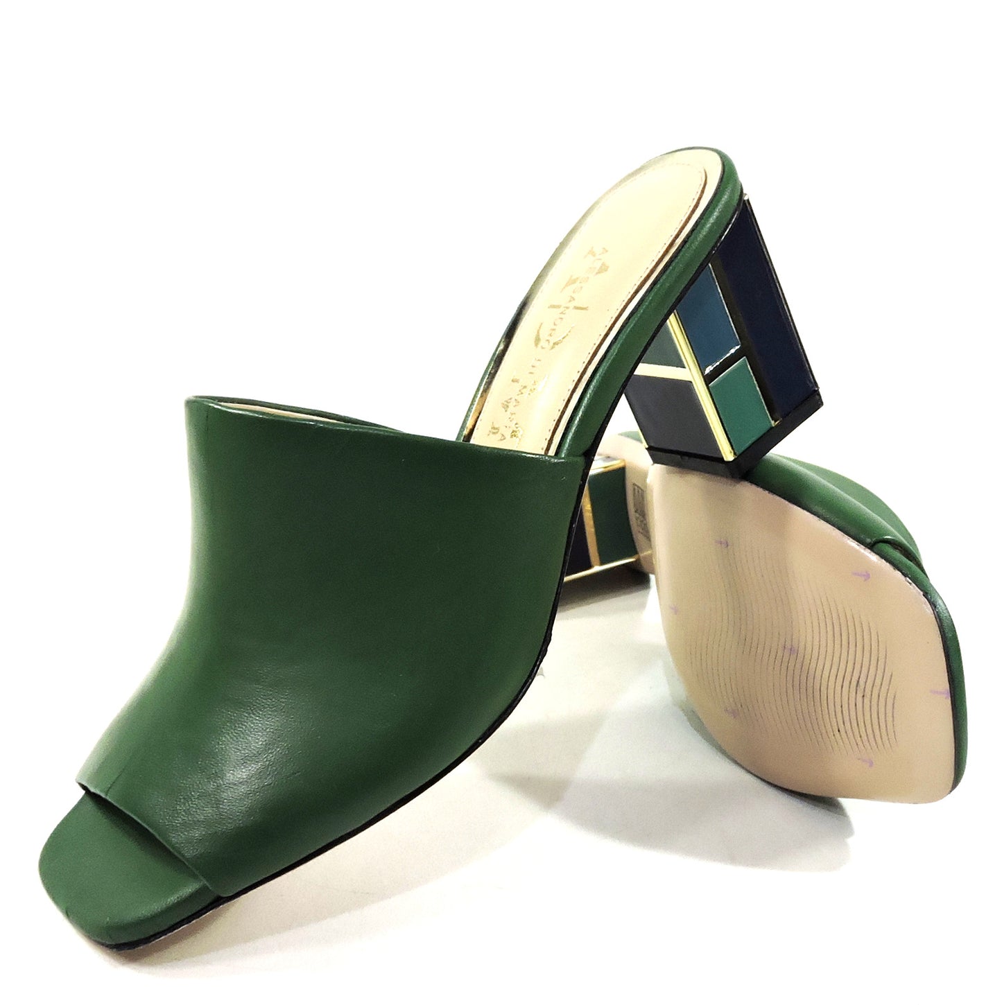 ALESSANDRO DI MARIA 🇮🇹 WOMEN'S GREEN SOFT LEATHER SUMMER MULES