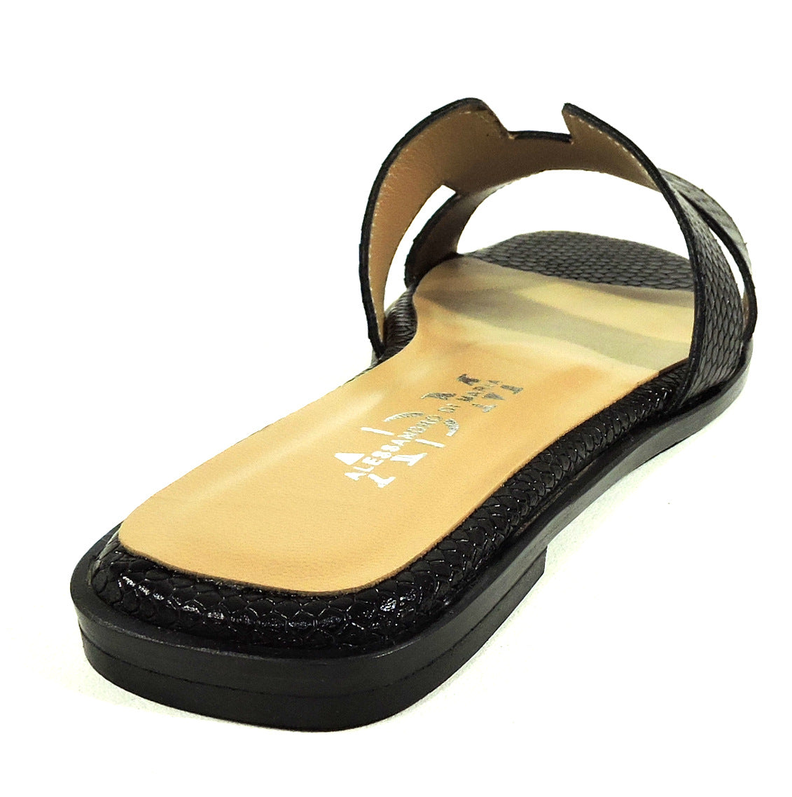 ALESSANDRO DI MARIA 🇮🇹 WOMEN'S BLACK LEATHER FLAT SUMMER SANDALS