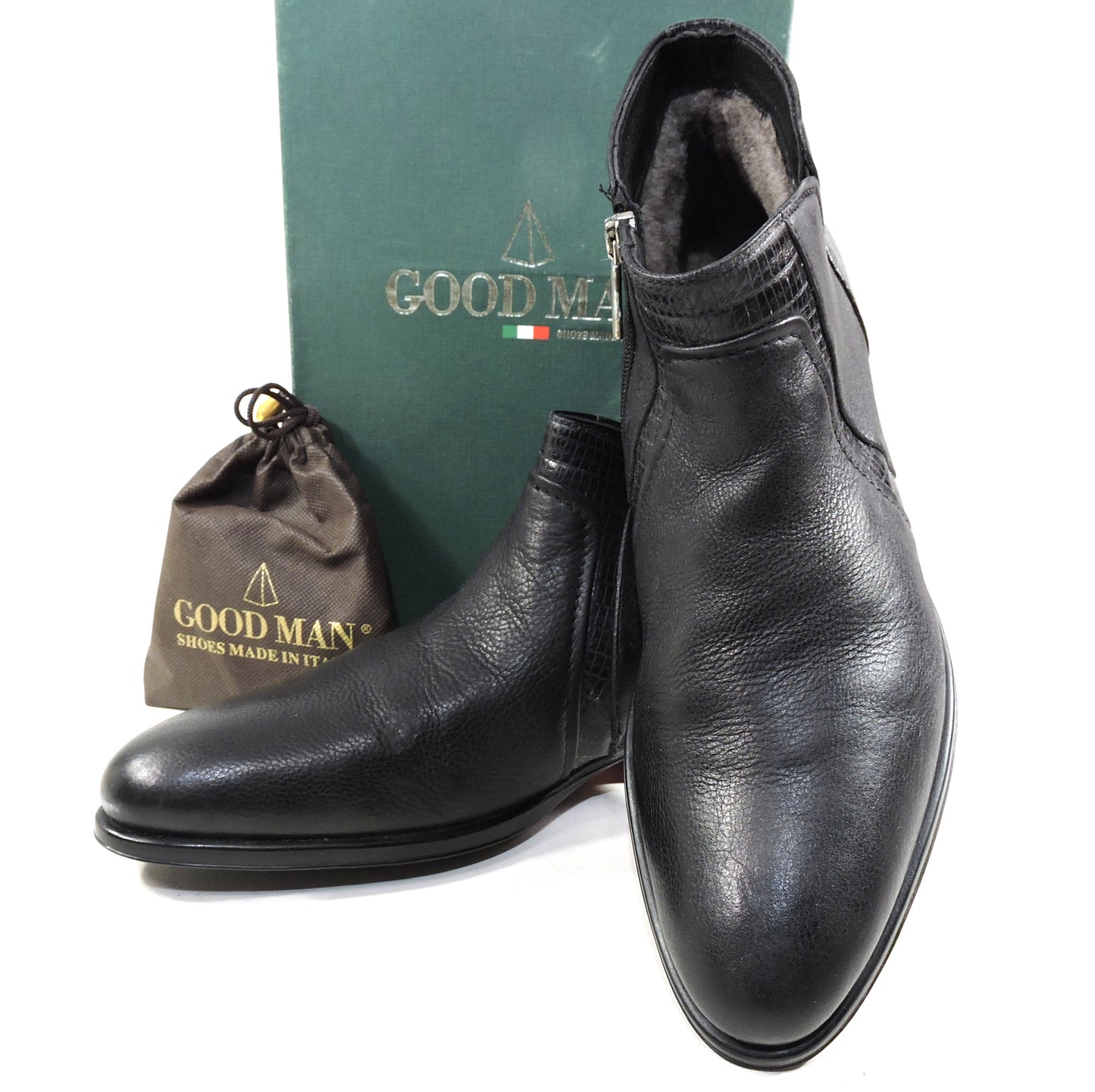 GOODMAN 🇮🇹 MEN'S BLACK SOFT LEATHER WINTER FUR COMFORT BOOTS