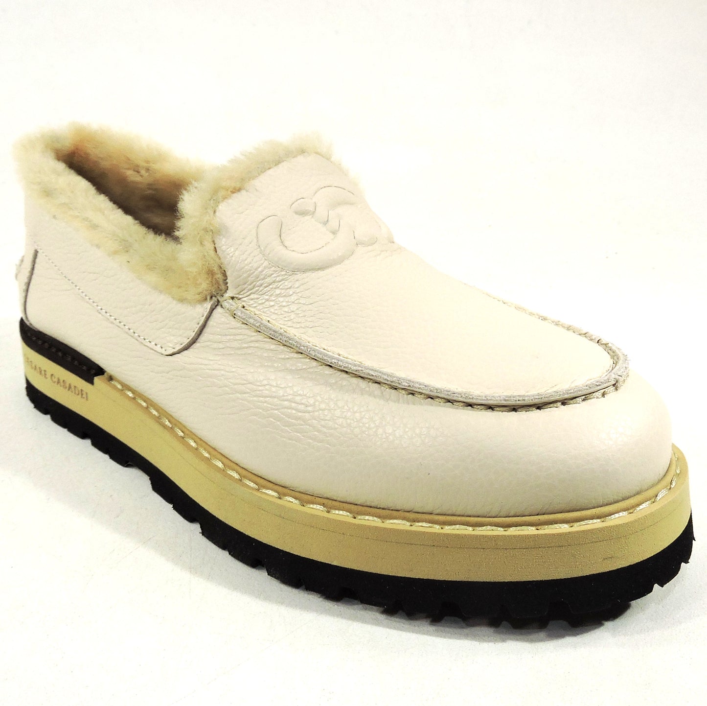 CASADEI 🇮🇹 WOMEN'S SOFT BEIGE LEATHER MERINO FUR WINTER LOAFERS