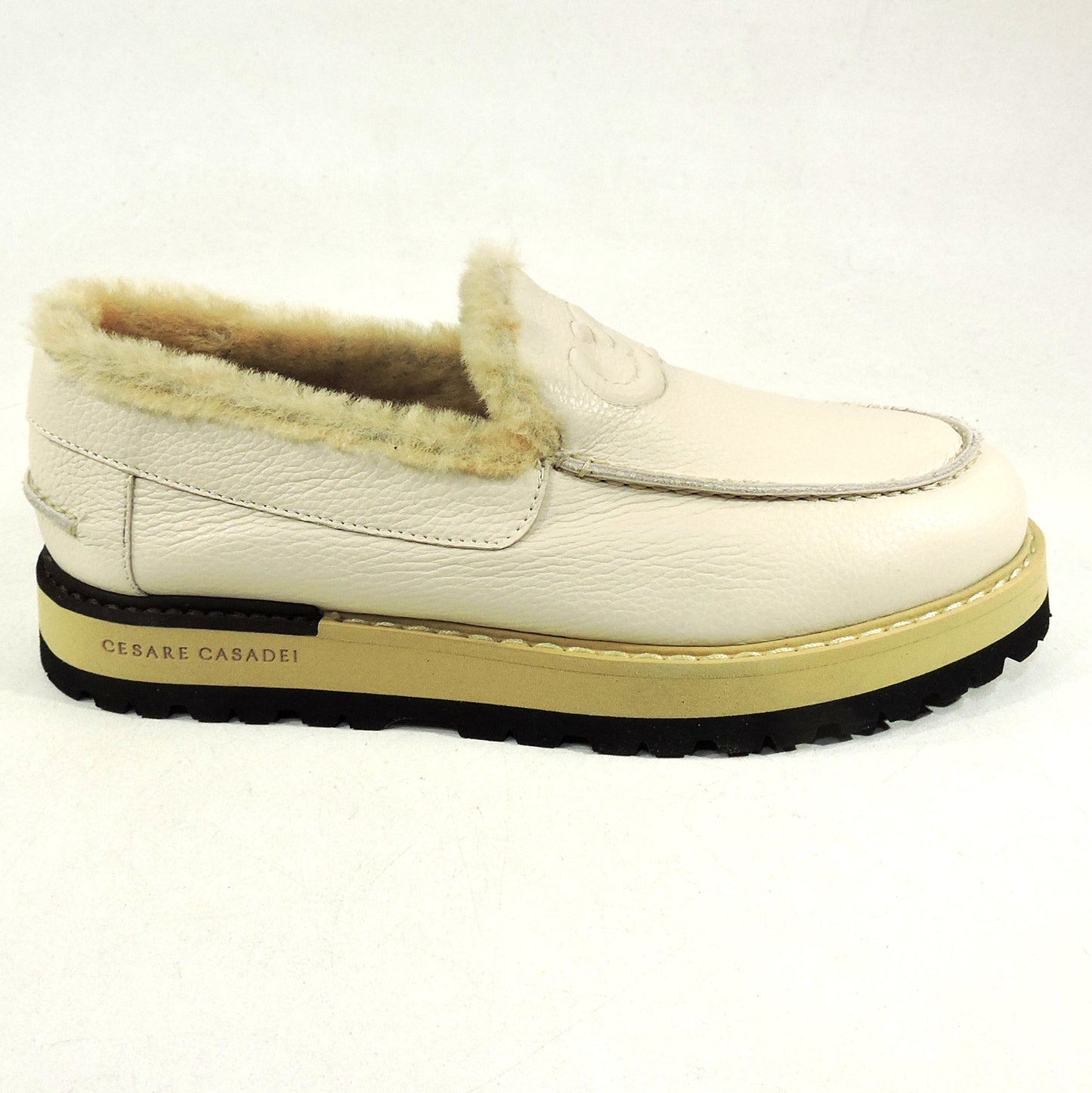 CASADEI 🇮🇹 WOMEN'S SOFT BEIGE LEATHER MERINO FUR WINTER LOAFERS