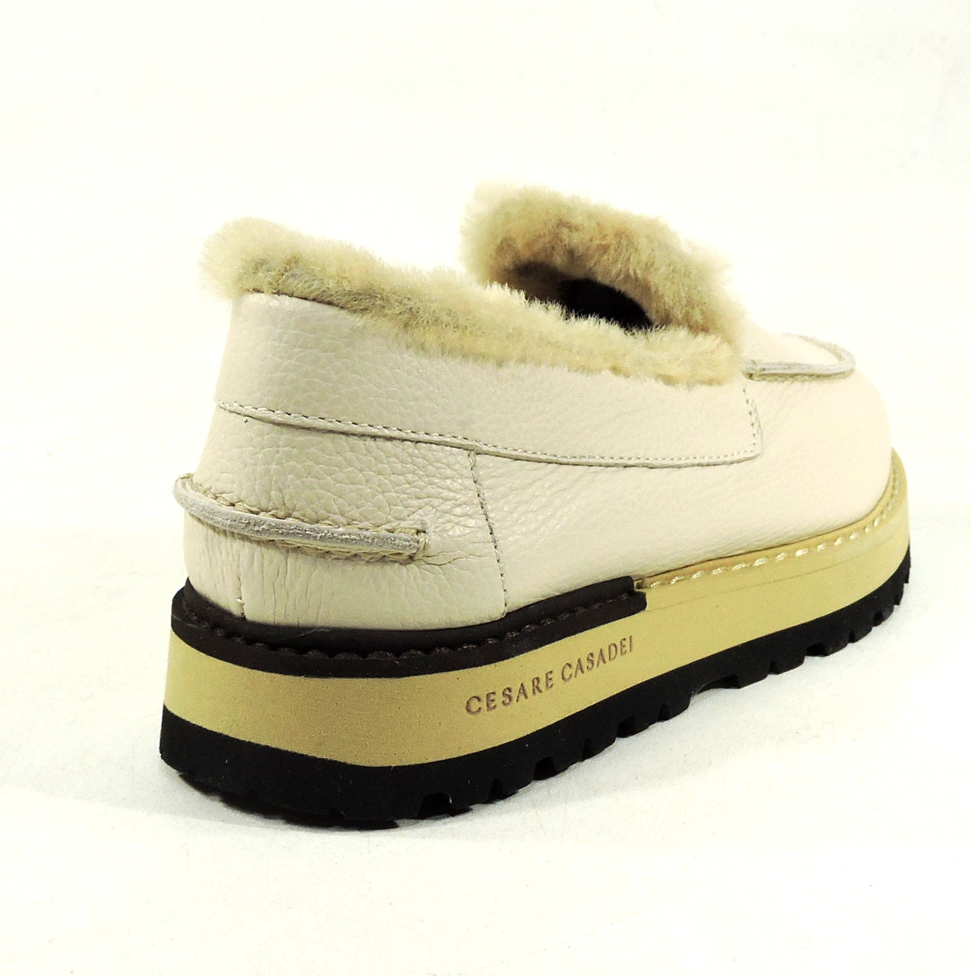 CASADEI 🇮🇹 WOMEN'S SOFT BEIGE LEATHER MERINO FUR WINTER LOAFERS