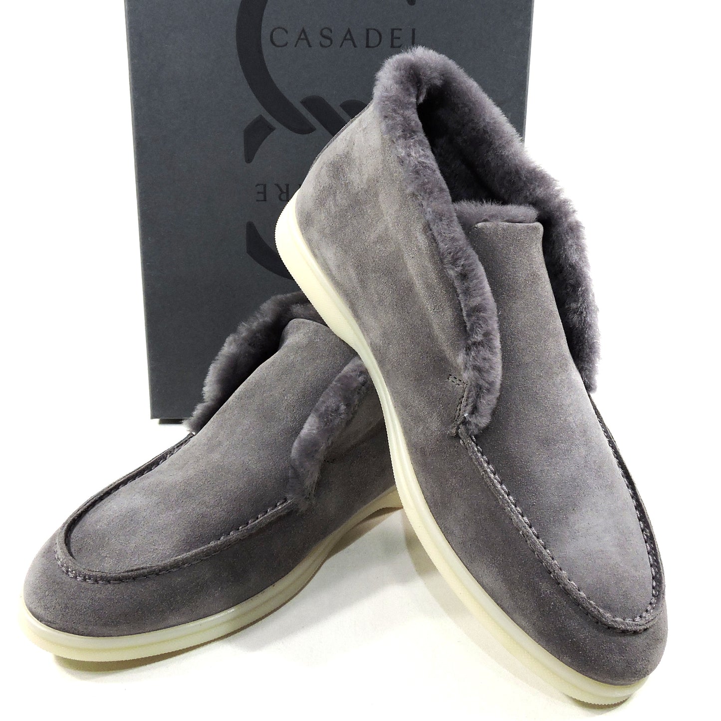 CASADEI 🇮🇹 WOMEN'S GREY SUEDE MERINO FUR WINTER BOOTIE