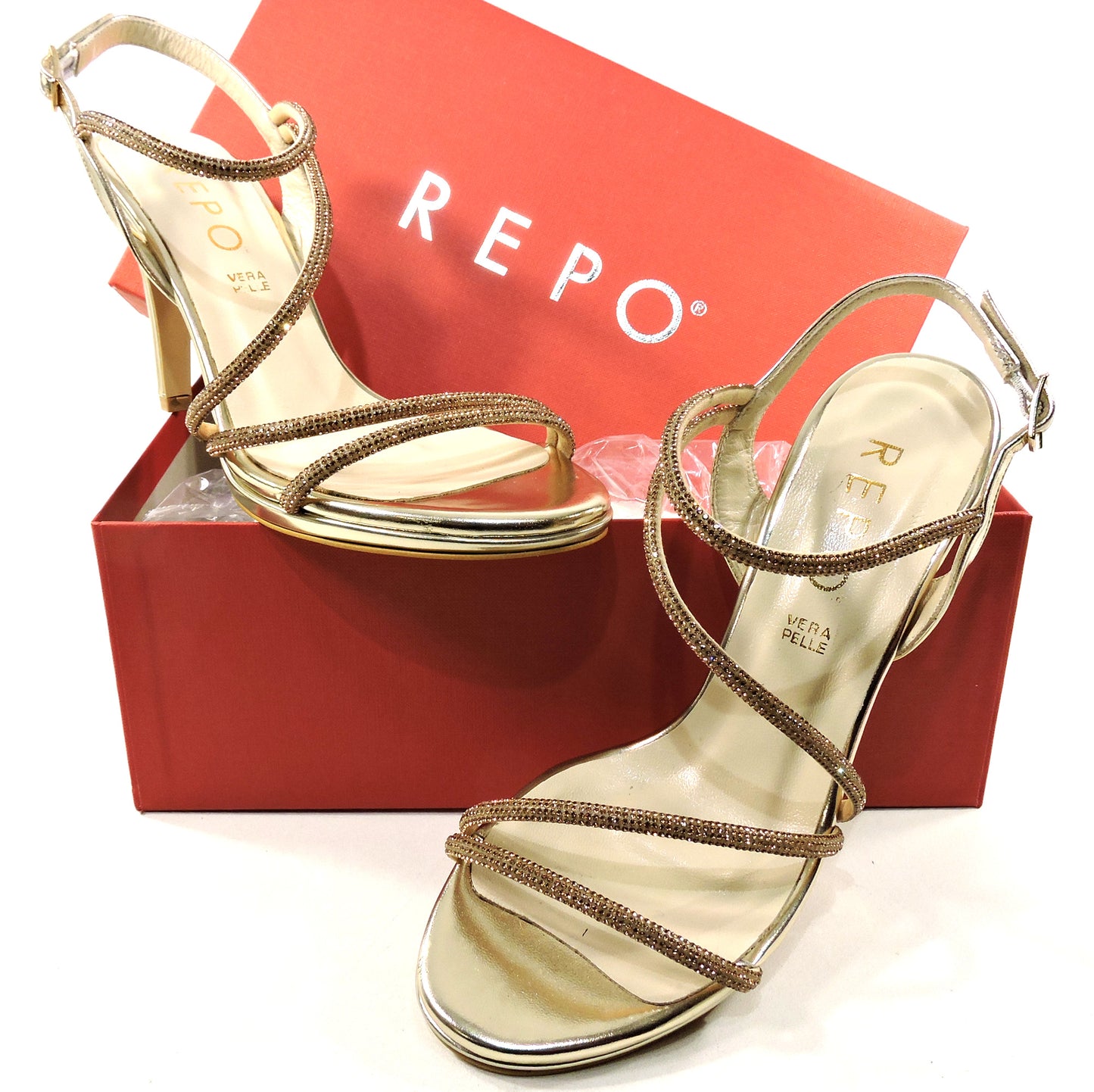 REPO BY PHIL GATIER 🇮🇹 WOMEN'S GOLD LEATHER FASHION SUMMER SANDALS