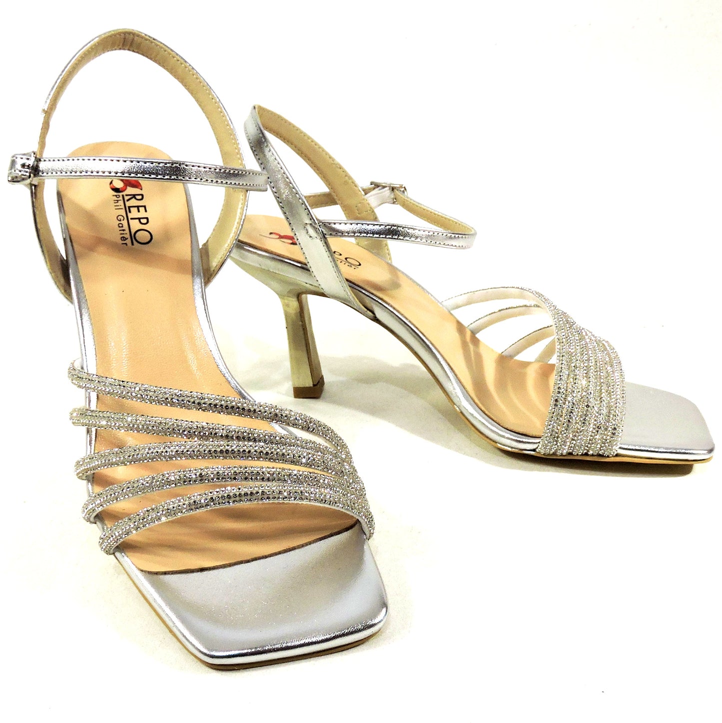 REPO BY PHIL GATIER 🇮🇹 WOMEN'S SILVER LEATHER FASHION SUMMER SANDALS