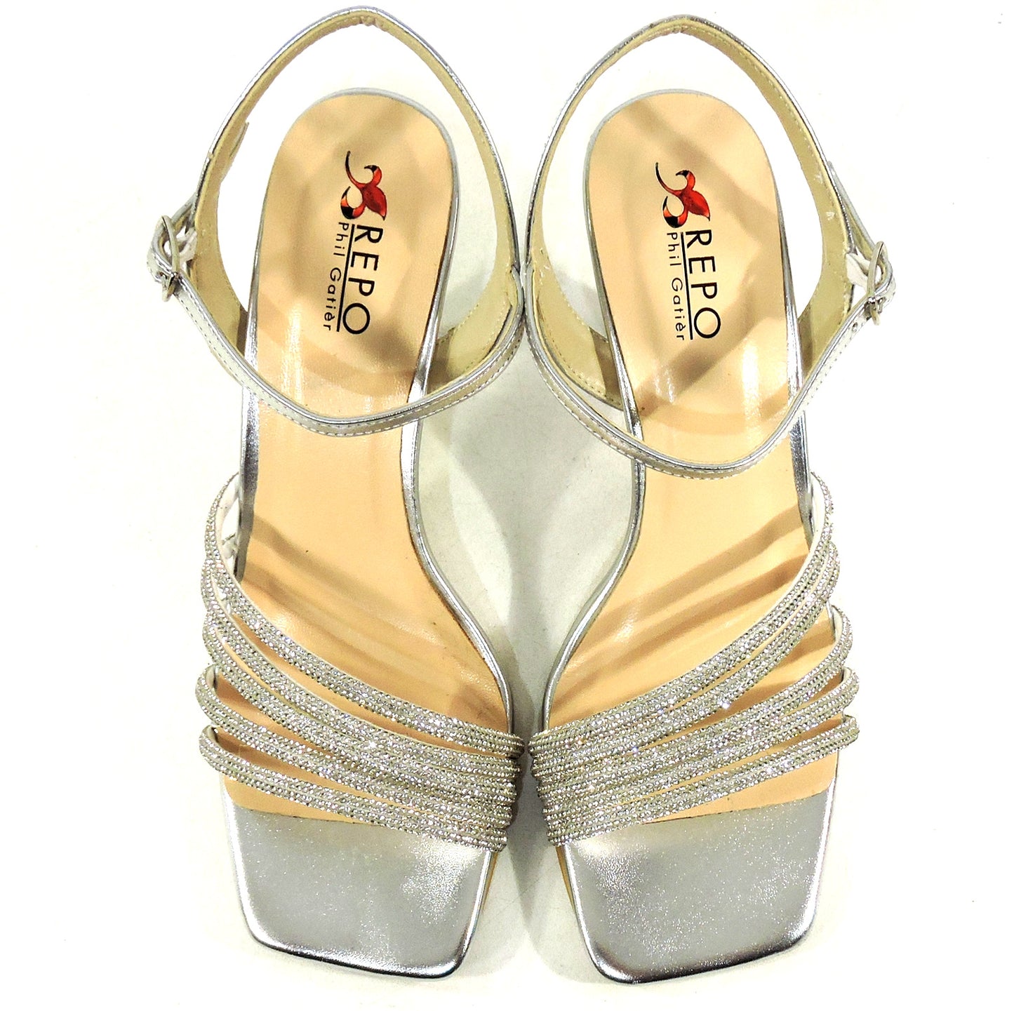 REPO BY PHIL GATIER 🇮🇹 WOMEN'S SILVER LEATHER FASHION SUMMER SANDALS