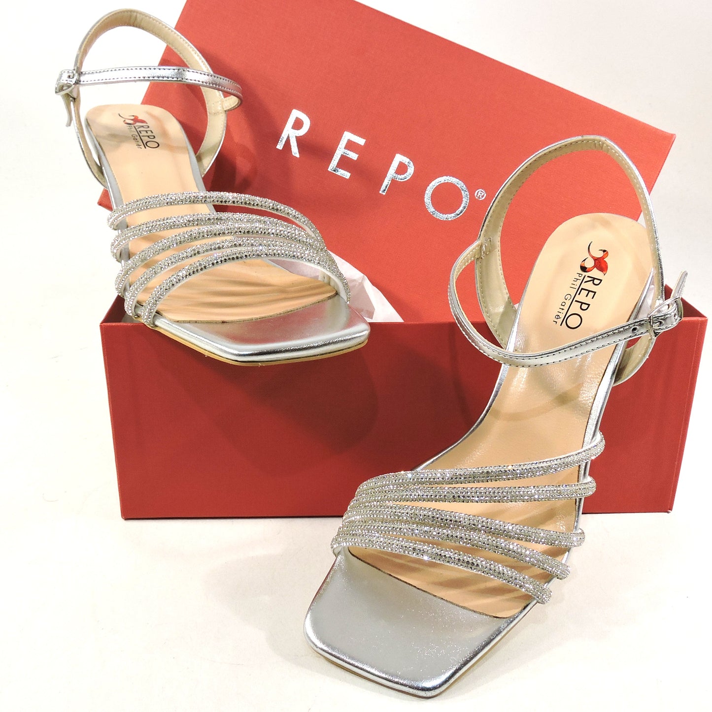 REPO BY PHIL GATIER 🇮🇹 WOMEN'S SILVER LEATHER FASHION SUMMER SANDALS