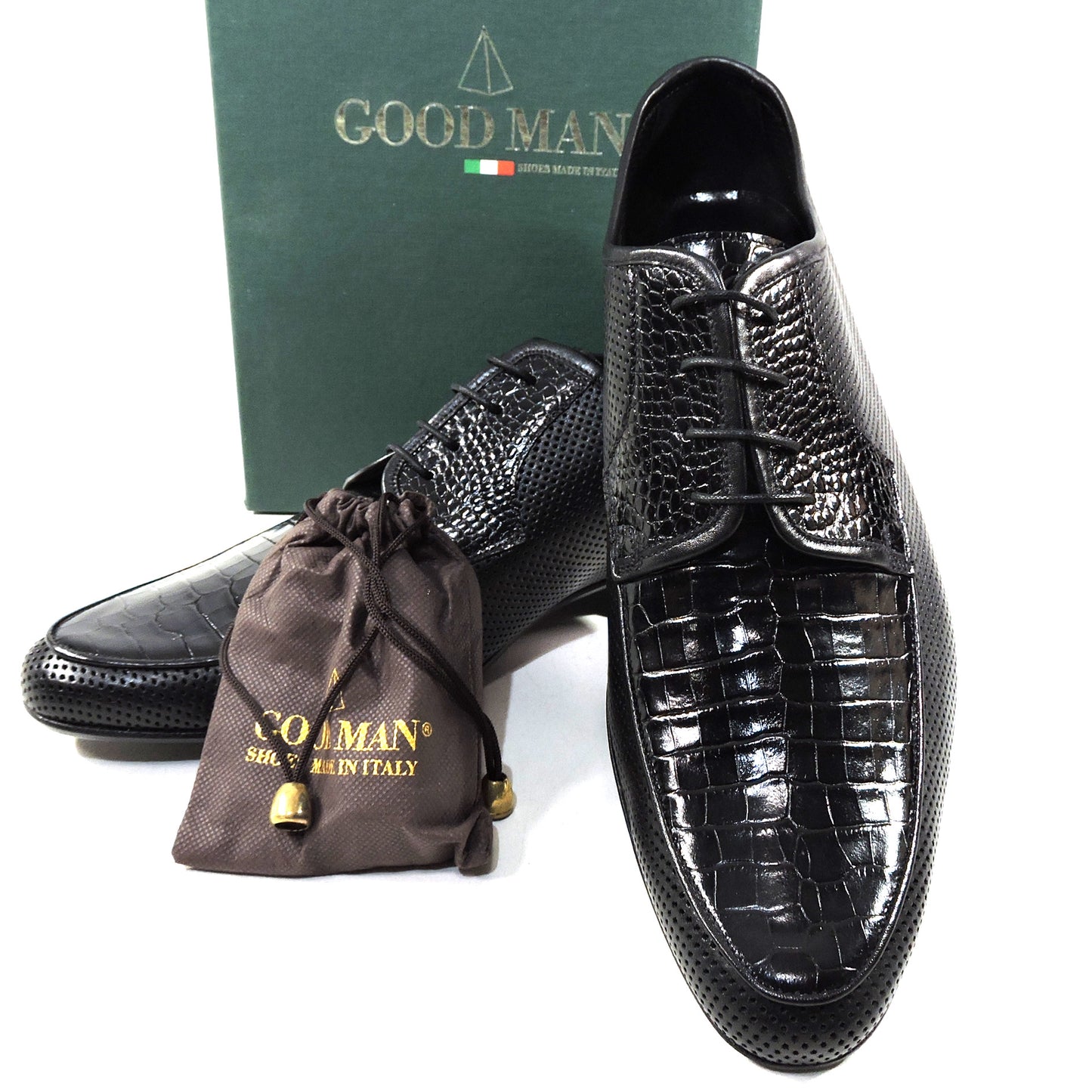 GOODMAN 🇮🇹 MEN'S BLACK LEATHER COMFORT SUMMER OXFORD SHOES