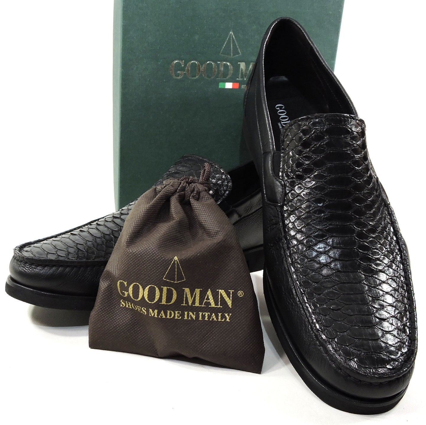 GOODMAN 🇮🇹 MEN'S BLACK SOFT REAL PYTHON LEATHER COMFORT LOFERS