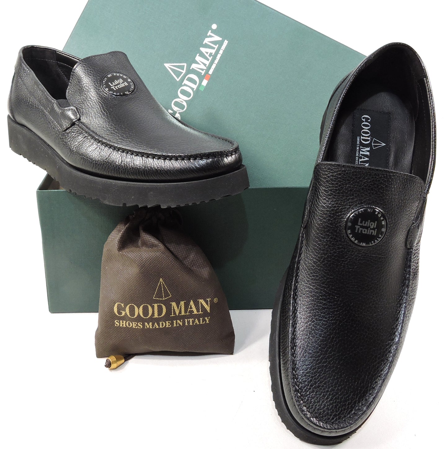 GOODMAN 🇮🇹 MEN'S BLACK SOFT LEATHER FLAT COMFORT LOAFERS, SIZE 43