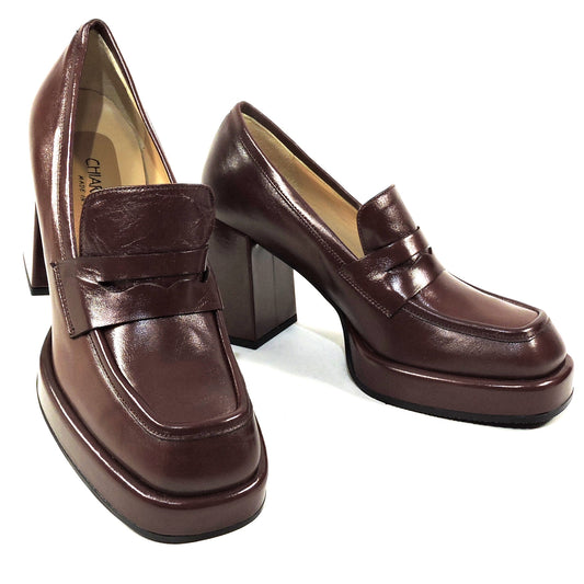 CHIARA COLINI 🇮🇹 WOMEN'S BROWN SOFT LEATHER COMFORT HEELED LOFERS