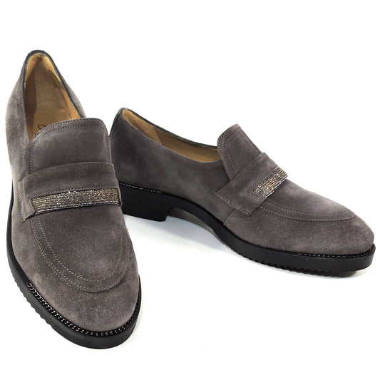 CHIARA COLINI 🇮🇹 WOMEN'S GREY SUEDE LEATHER COMFORT FASHION LOAFERS