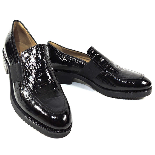 CHIARA COLINI 🇮🇹 WOMEN'S BLACK PATENT LEATHER COMFORT FASHION LOAFERS