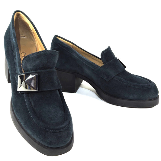 CHIARA COLINI 🇮🇹 WOMEN'S NAVY BLUE SUEDE COMFORT FASHION LOAFERS