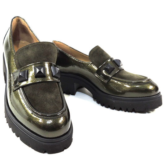 CHIARA COLINI 🇮🇹 WOMEN'S GREEN PATENT LEATHER COMFORT FASHION LOAFERS