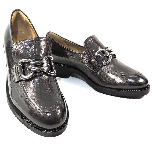 CHIARA COLINI 🇮🇹 WOMEN'S GREY SOFT PATENT LEATHER COMFORT FASHION LOFERS