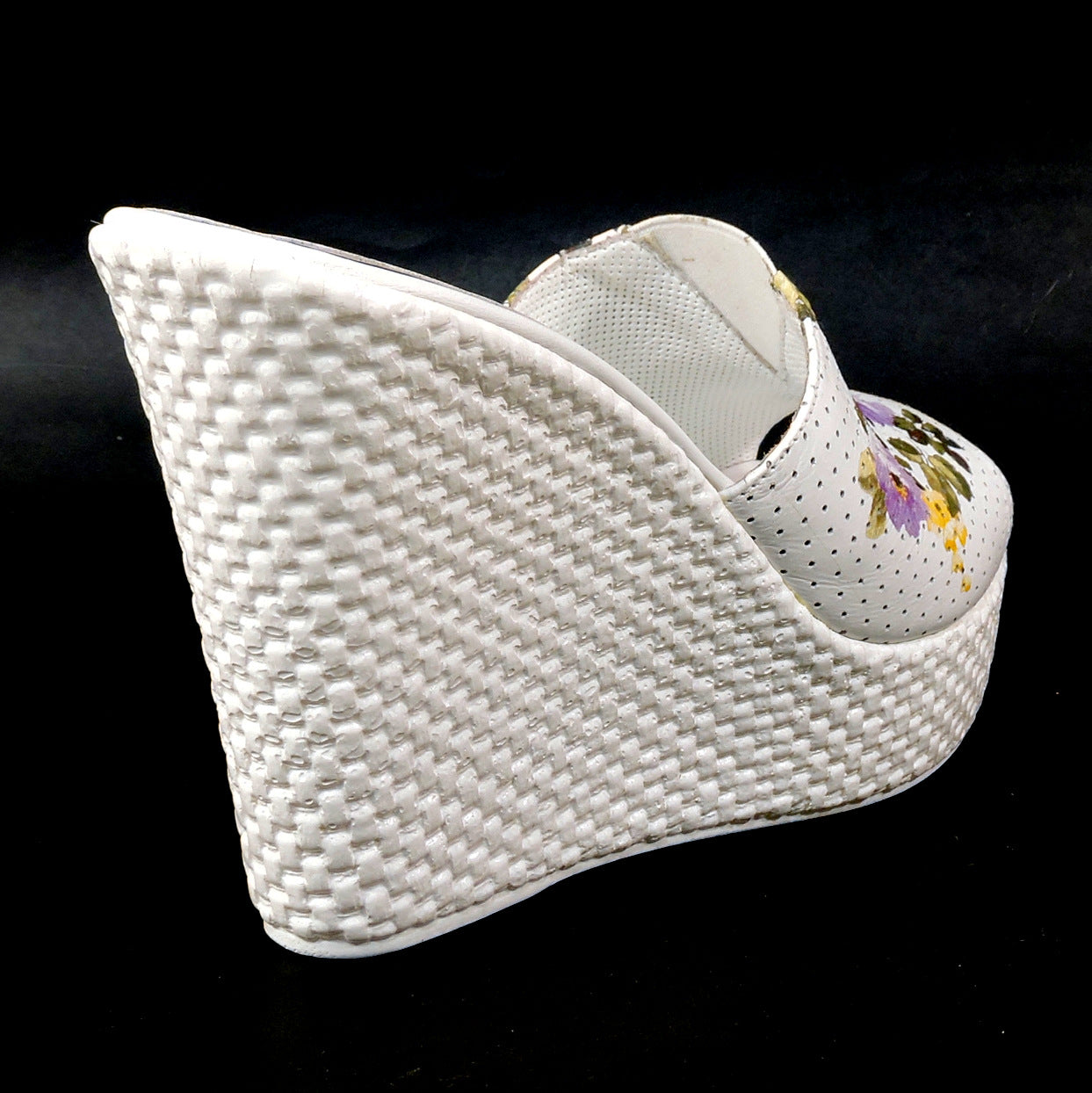 LUIGI TRAINI 🇮🇹 WOMEN'S WHITE LEATHER COMFORT WEDGE MULES