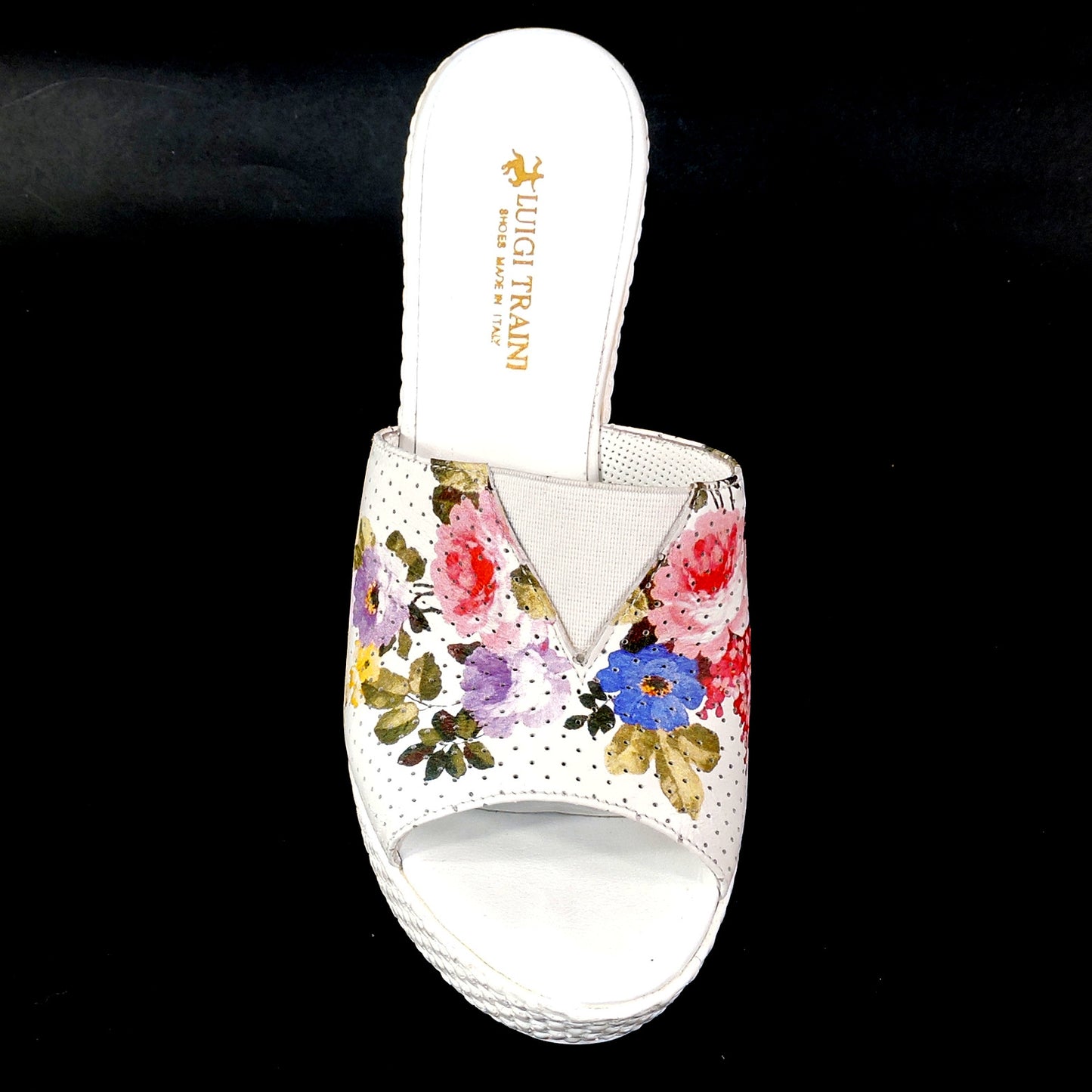 LUIGI TRAINI 🇮🇹 WOMEN'S WHITE LEATHER COMFORT WEDGE MULES