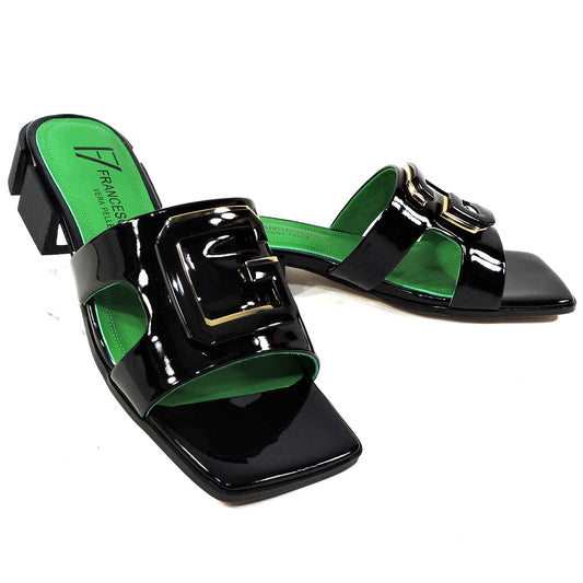 FRANCESCO V. 🇮🇹 WOMEN'S BLACK PATENT LEATHER FASHION MULES