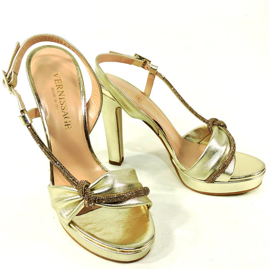 VERNISSAGE 🇮🇹 WOMEN'S GOLD LEATHER FASHION HEELED SANDALS