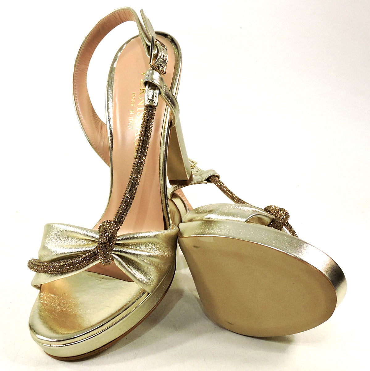 VERNISSAGE 🇮🇹 WOMEN'S GOLD LEATHER FASHION HEELED SANDALS