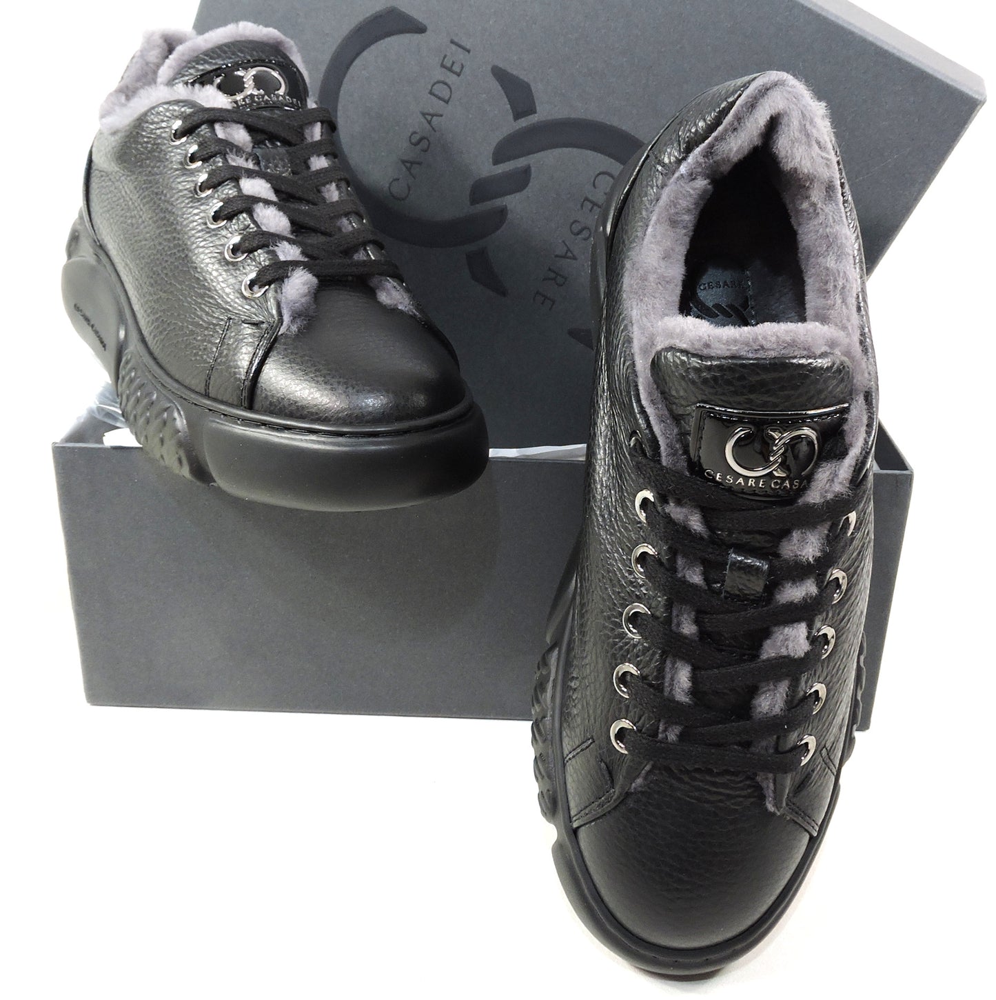 CASADEI 🇮🇹 WOMEN'S BLACK SOFT LEATHER COMFORT COMFORT WINTER SNEAKERS