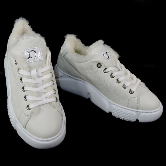 CASADEI 🇮🇹 WOMEN'S OFF WHITE SOFT LEATHER COMFORT COMFORT WINTER SNEAKERS