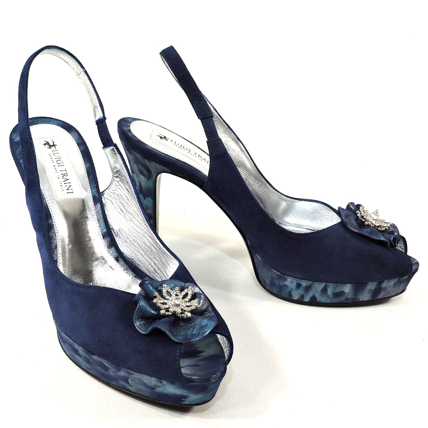 LUIGI TRAINI 🇮🇹 WOMEN'S BLUE SUEDE COMFORT FASHION PLATFORM SANDALS