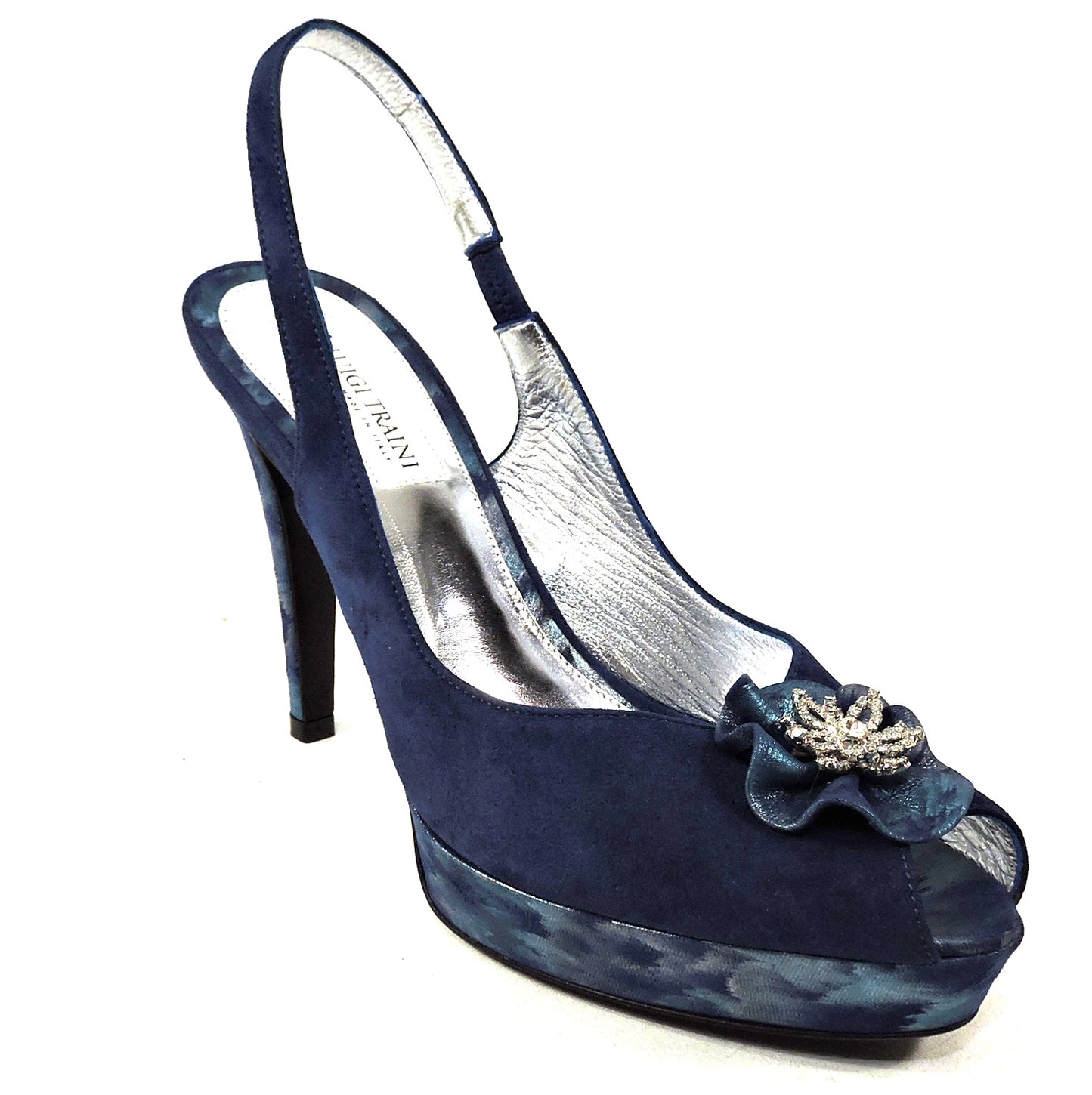 LUIGI TRAINI 🇮🇹 WOMEN'S BLUE SUEDE COMFORT FASHION PLATFORM SANDALS