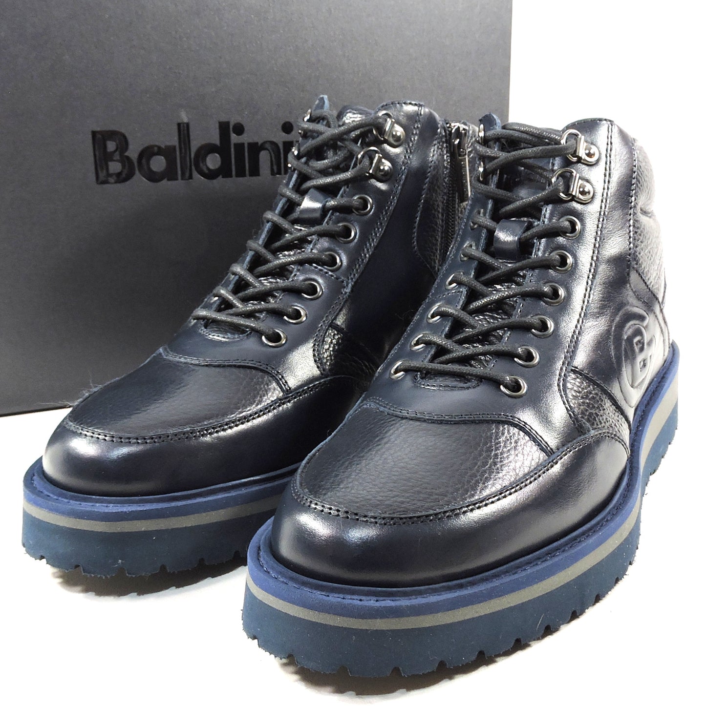 BALDININI 🇮🇹 MEN'S NAVY BLUE LEATHER COMFORT FASHION WINTER SNEAKERS