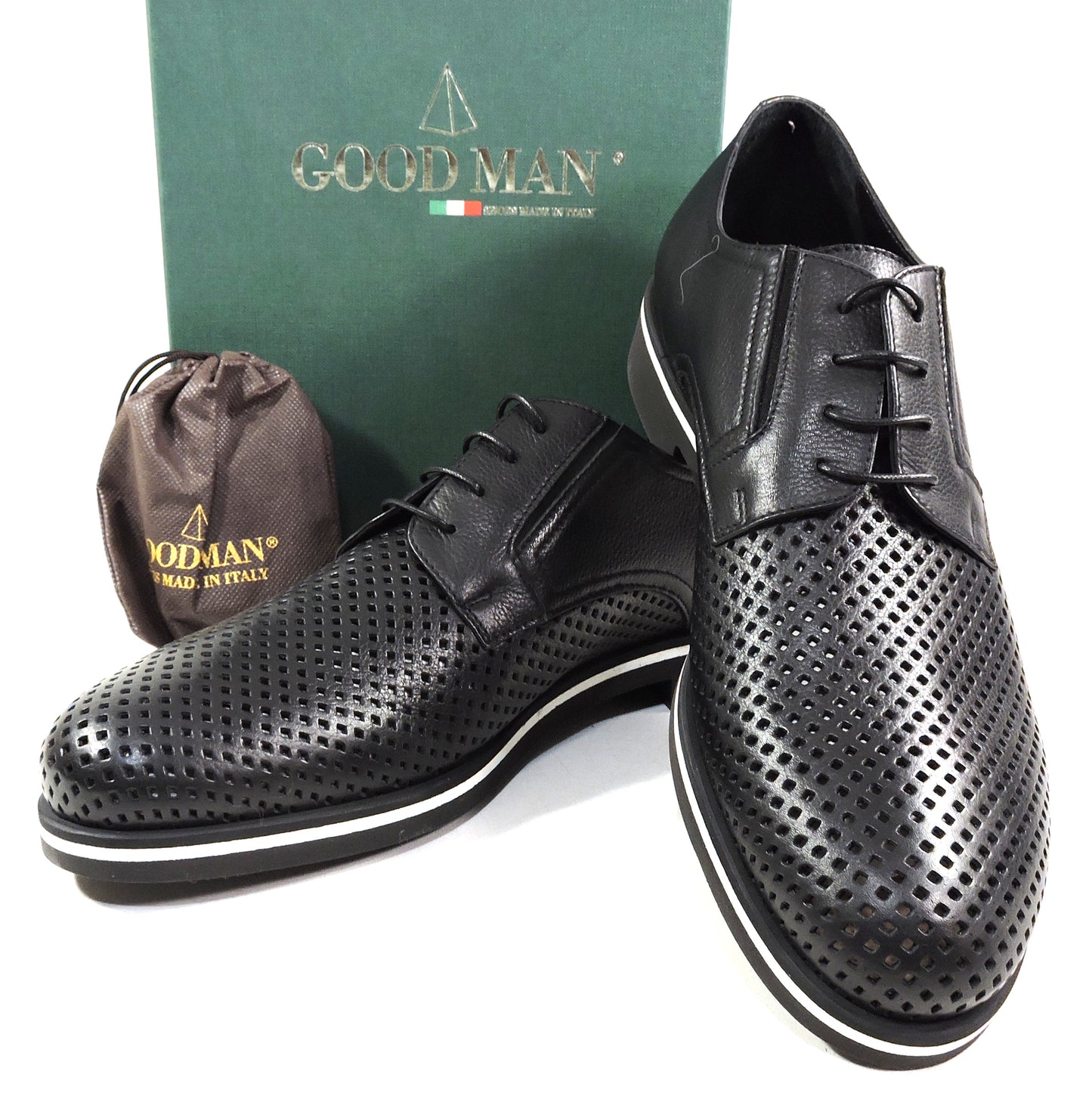 GOODMAN 🇮🇹 MEN'S BLACK SOFT LEATHER COMFORT SUMMER OXFORD