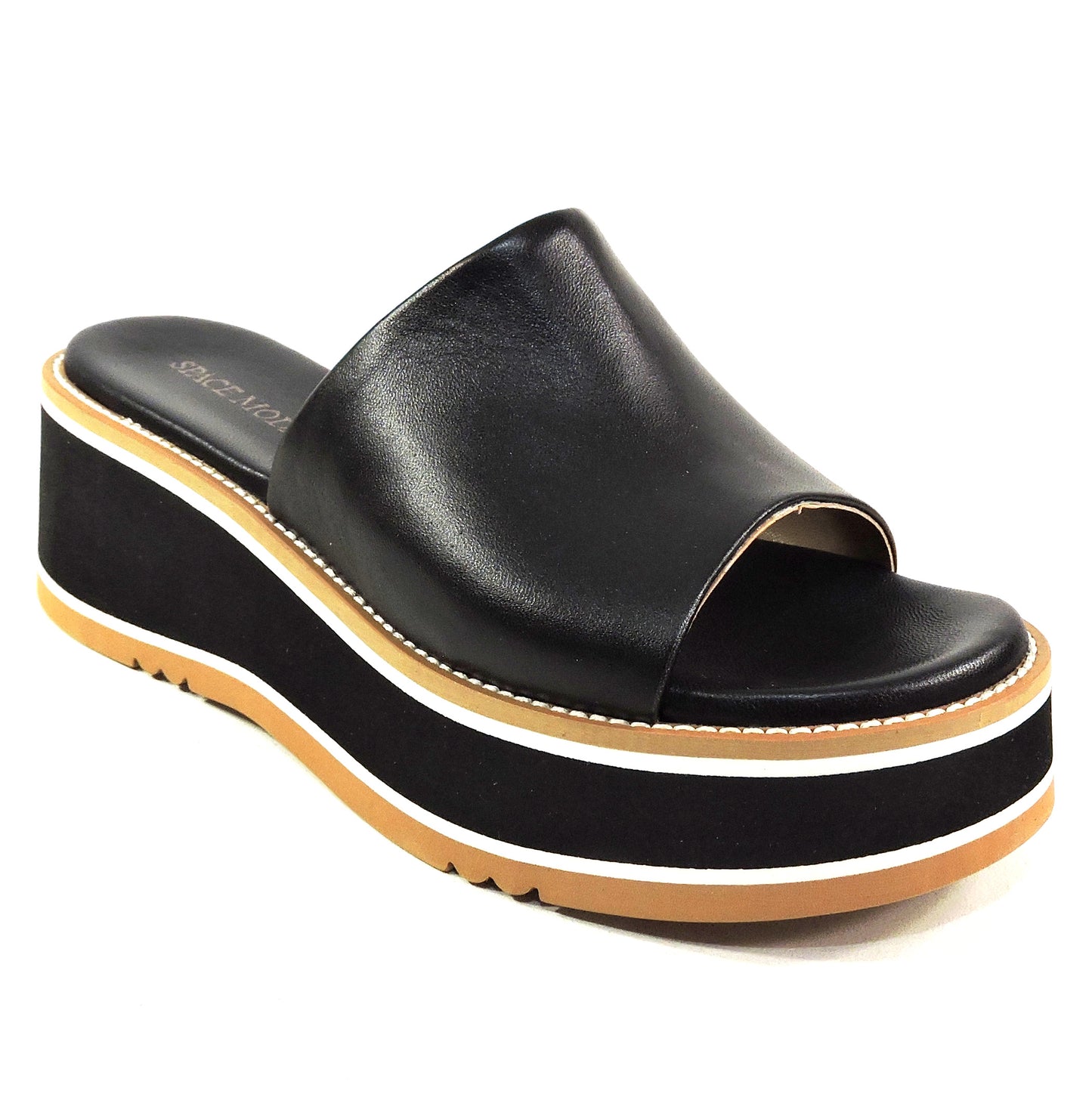 SPACE MODA BY REPO 🇮🇹 WOMEN'S BLACK SOFT LEATHER COMFORT SUMMER WEDGE MULES